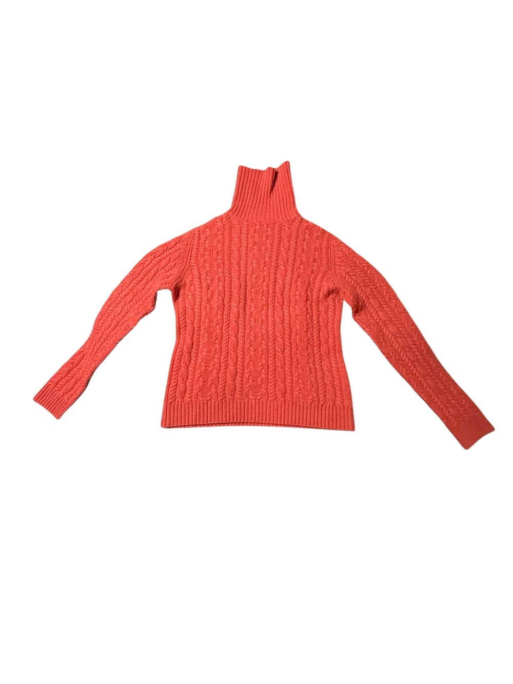 Kinross 100% Cashmere Burnt Orange Cable Knit Turtleneck Winter Sweater Small